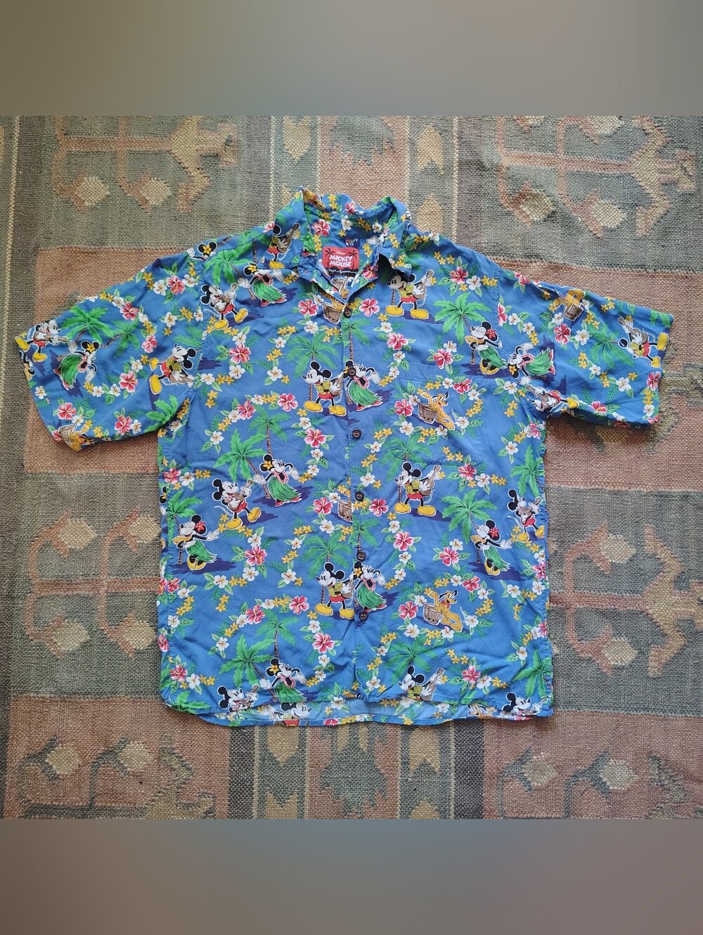 Reyn Spooner x Disney Hawaiian Shirt Hula Mickey Minnie Blue Aloha Men’s Large